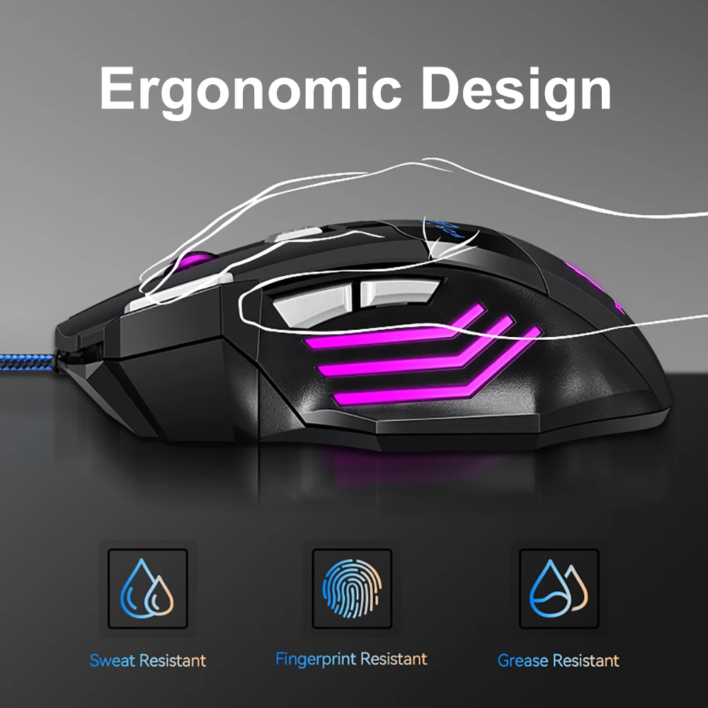 KEBIDUMEI 7 Buttons Wired Gaming Mouse RGB Backlit Mouse Ergonomic USB Mouse 2400 DPI 3 Level DPI For PC Laptop Windows Mac OS