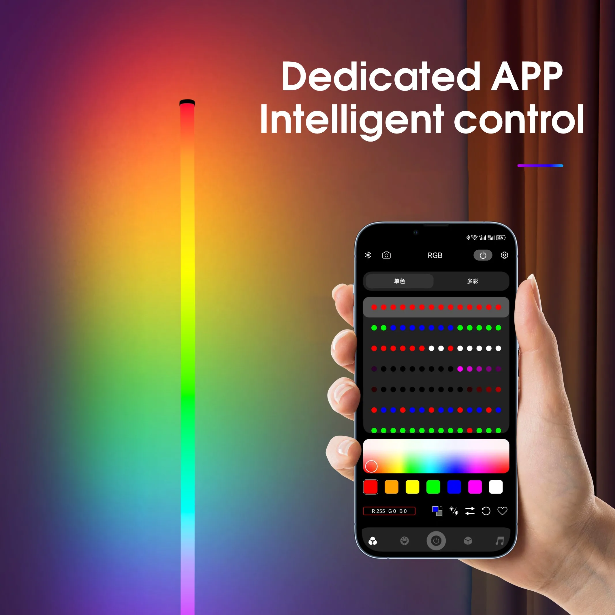 Lámpara de pie LED inteligente con control remoto RGB y control por aplicación, sincronización musical, iluminación de e