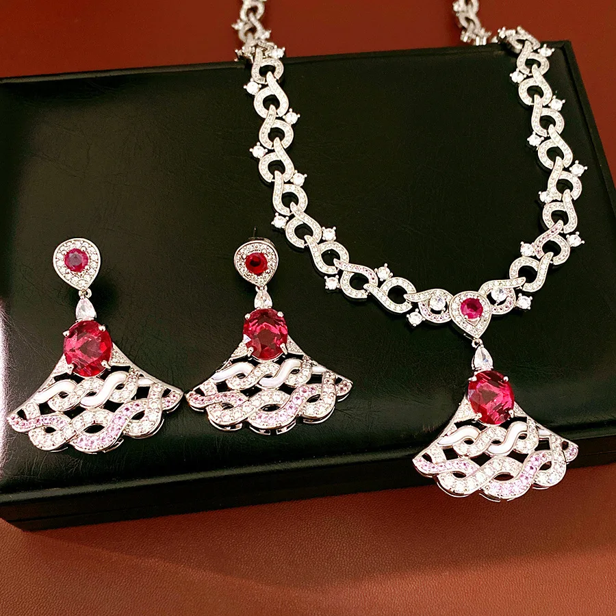 New Arrival Cubic Zircon Jewelry Set Minimalist Pendant Necklace Earrings Light Luxury Clavicle Chain Women Fashion Jewelry Gift