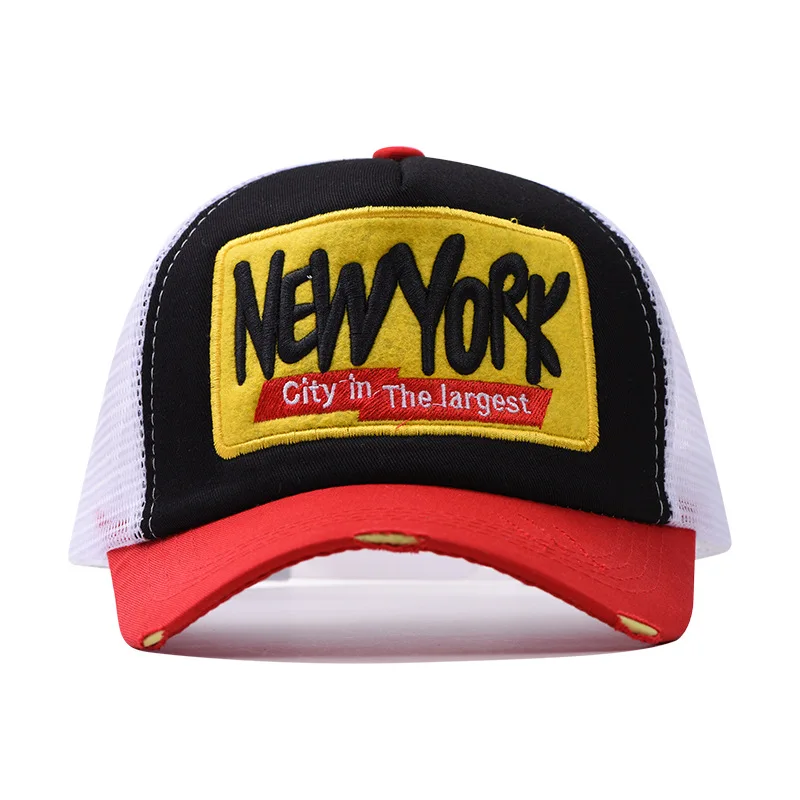 قبعة بيسبول مطرزة من بروكلين - قبعة شمس عصرية من القطن الشبكي للجنسين، قبعة شمس عصرية قابلة للتعديل في الهواء الطلق