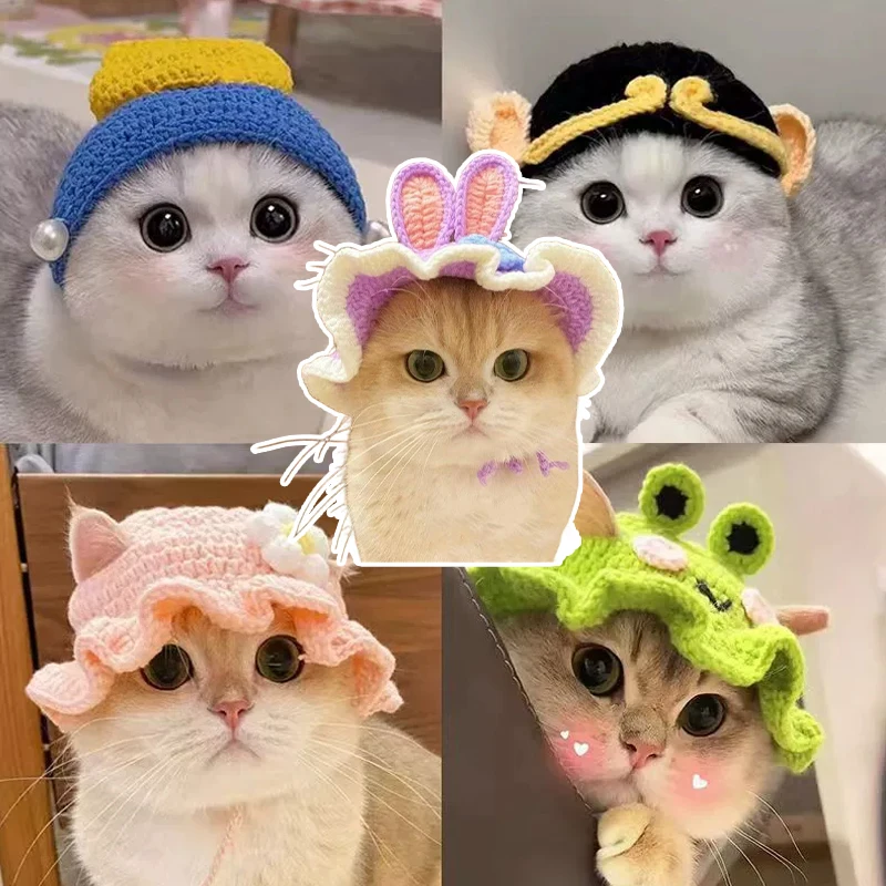 

Cute Elastic Cat Hat with Small Flowers Adjustable Pet Headwear for Cats Dogs Party Photo Decoration Funny Cosplay Accessories