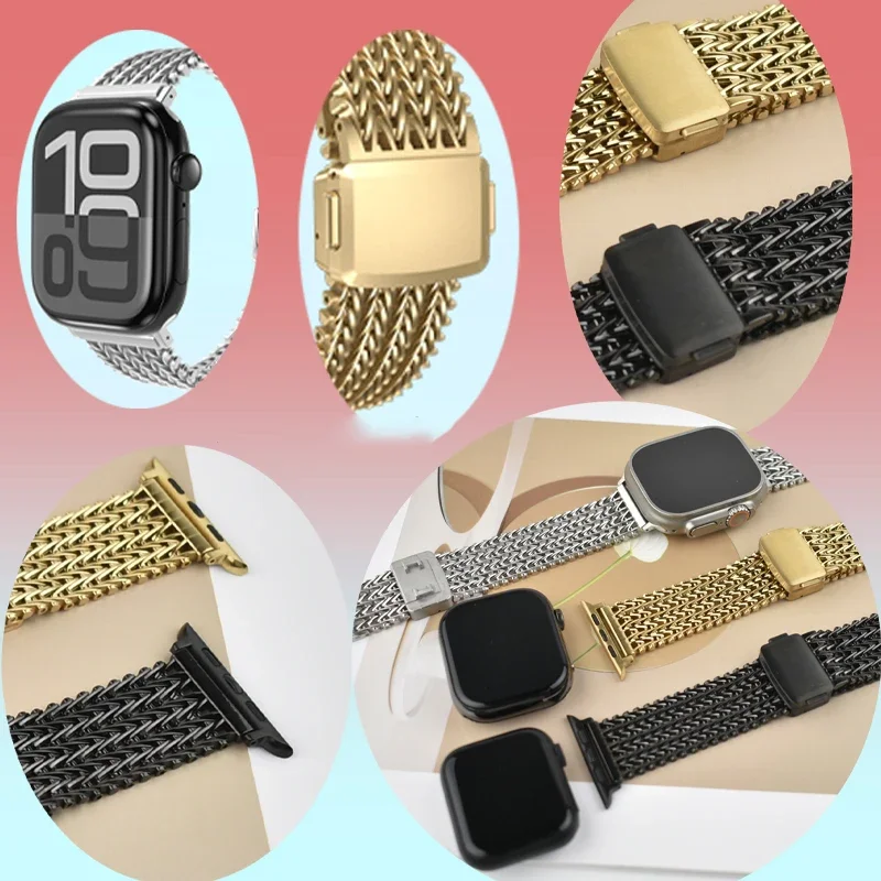 Magnetic Stainless Steel Strap for Apple Watch Band 10 46mm 42mm 49mm 45mm 41 44mm Metal Bracelet IWatch 9 8 7 6 3 5 Se Ultra 2