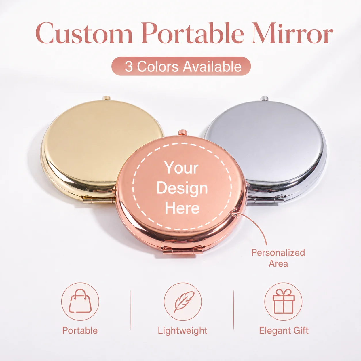 Custom text mirror, personalized laser engraved phone number, mini foldable handheld makeup mirror for men and women DIY mirror
