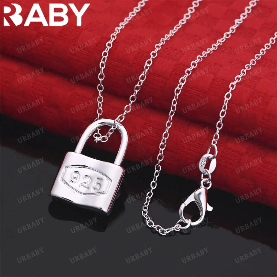 

URBABY 40-75cm 925 Sterling Silver Lock Pendant Necklace For Women Men Charm Trend Birthday Gifts Fashion Party