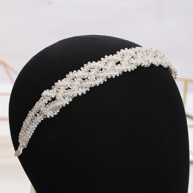 Diadema con diamantes de imitación y perlas, Tiara, accesorios de boda, nuevo diseño, accesorios para el cabello para mujer, diadema con diamantes de imitación