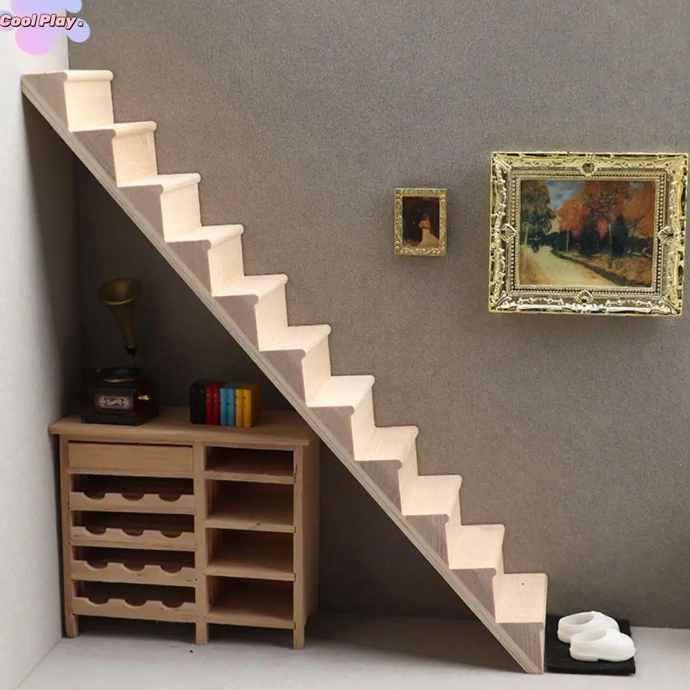 

Pretend Play 1:12 Dollhouse Furniture DIY Miniature Mini Stairway Model Armrest Stair Railing Stairs with Handrail