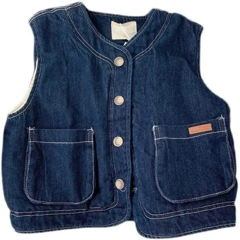 الفتيان الفتيات طفل الخريف الشتاء سترة جينز صوف مبطن الجسم دفئا سترة جاكيت بلا إكمام القطن رشاقته الدافئة الاطفال الملابس