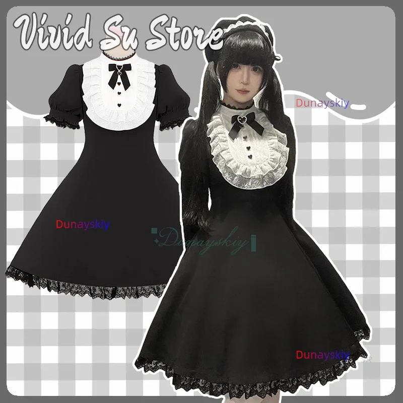 

Y2k Black Lace Bow Dress Gothic Lolita Dress Retro Style Long Sleeve For Women Elegant Skirt Bow Tie Halloween Party Carnival