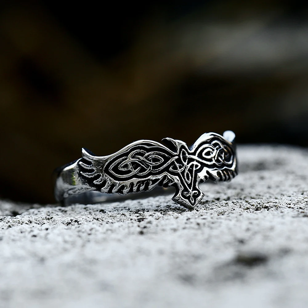 Simple Nordic Viking Celtic Knot Ring Men Women Fashion Punk Retro Odin Raven Ring Stainless Steel Amulet Jewelry Gift Wholesale