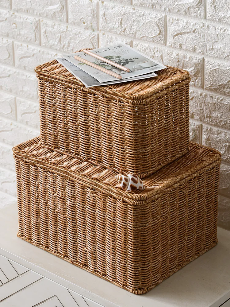 Storage box Bedroom with lid clothes sorting box rattan woven outdoor storage basket wardrobe storage basket