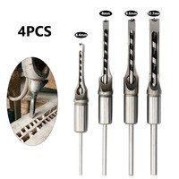 4pcs Square Twists Drill Bit Set Mortise Woodworking Mortise Chisel Square Holes Saws Mortise Chisel Wood Drill Bit Accessories