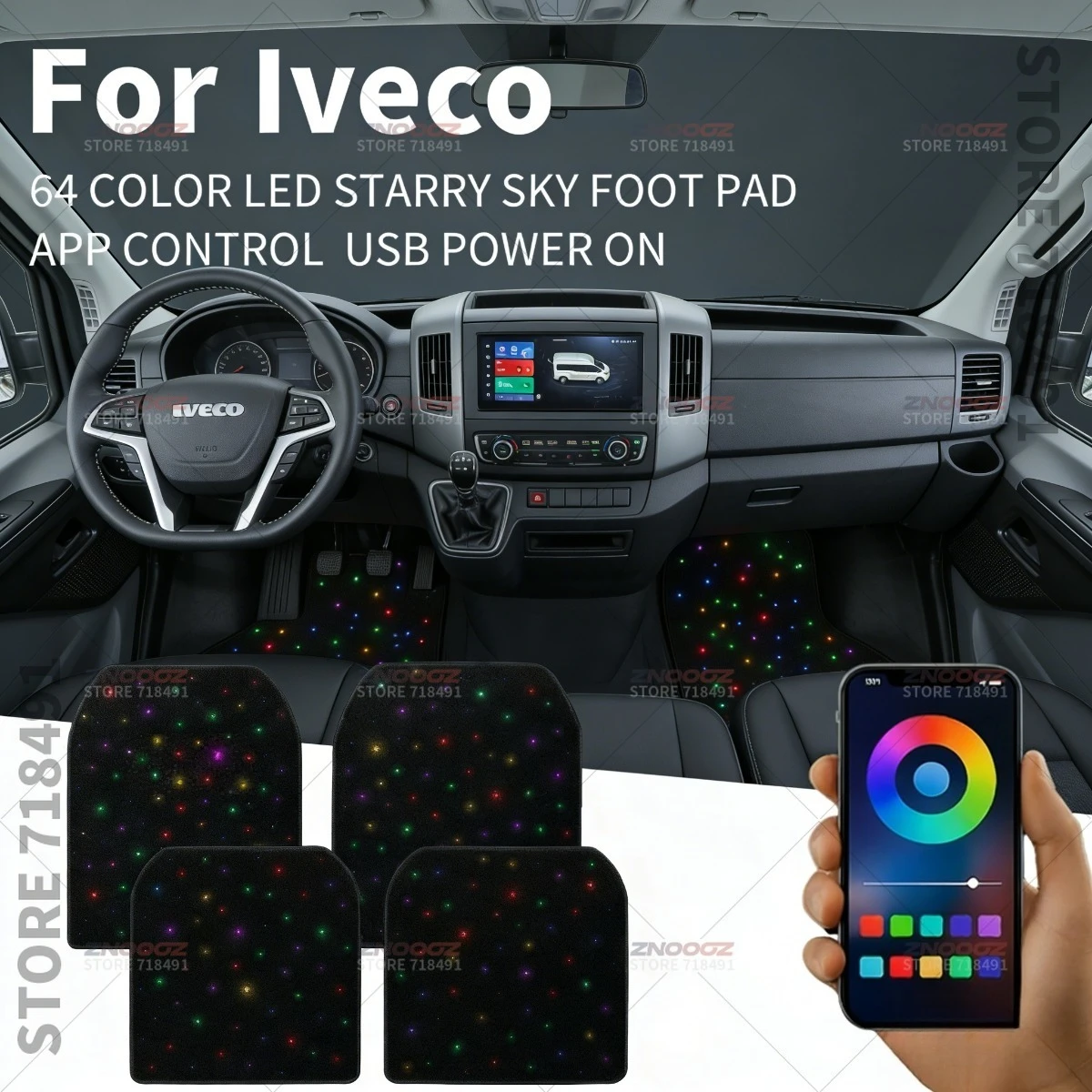 For Iveco Daily Eurocargo S-WAY X-WAY STRALIS TRAKKER BUS MASSIF ASTRA USB Car LED Starry Sky Foot Mat DIY Can Be Cut