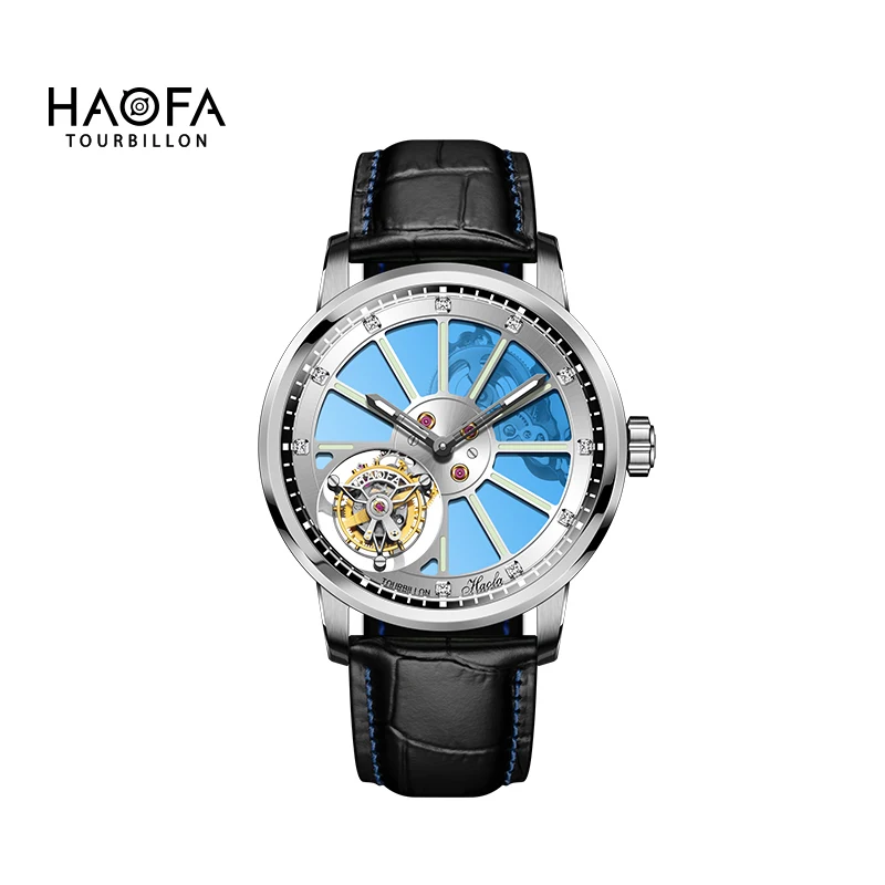 Haofa Real Flying Tourbillon Mechanical Watch for Men Sapphire Skeleton Hand-winding Movement Mens Watch Luxury Business 1925A
