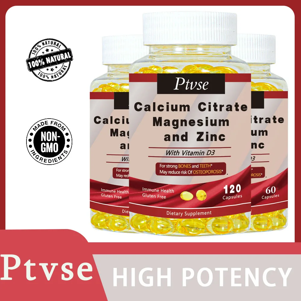 Calcium Magnesium Zinc Capsule Vitamin D3 for Strong Bones Teeth Heart Nerve Increase Immune System Function Supplement