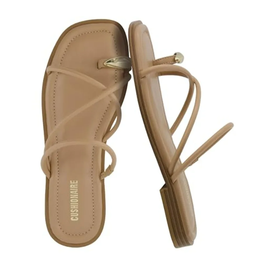 

Venue Women's Strappy Toe-Loop Slide Sandals with Gold-Tone Accent and Memory Foam Comfort