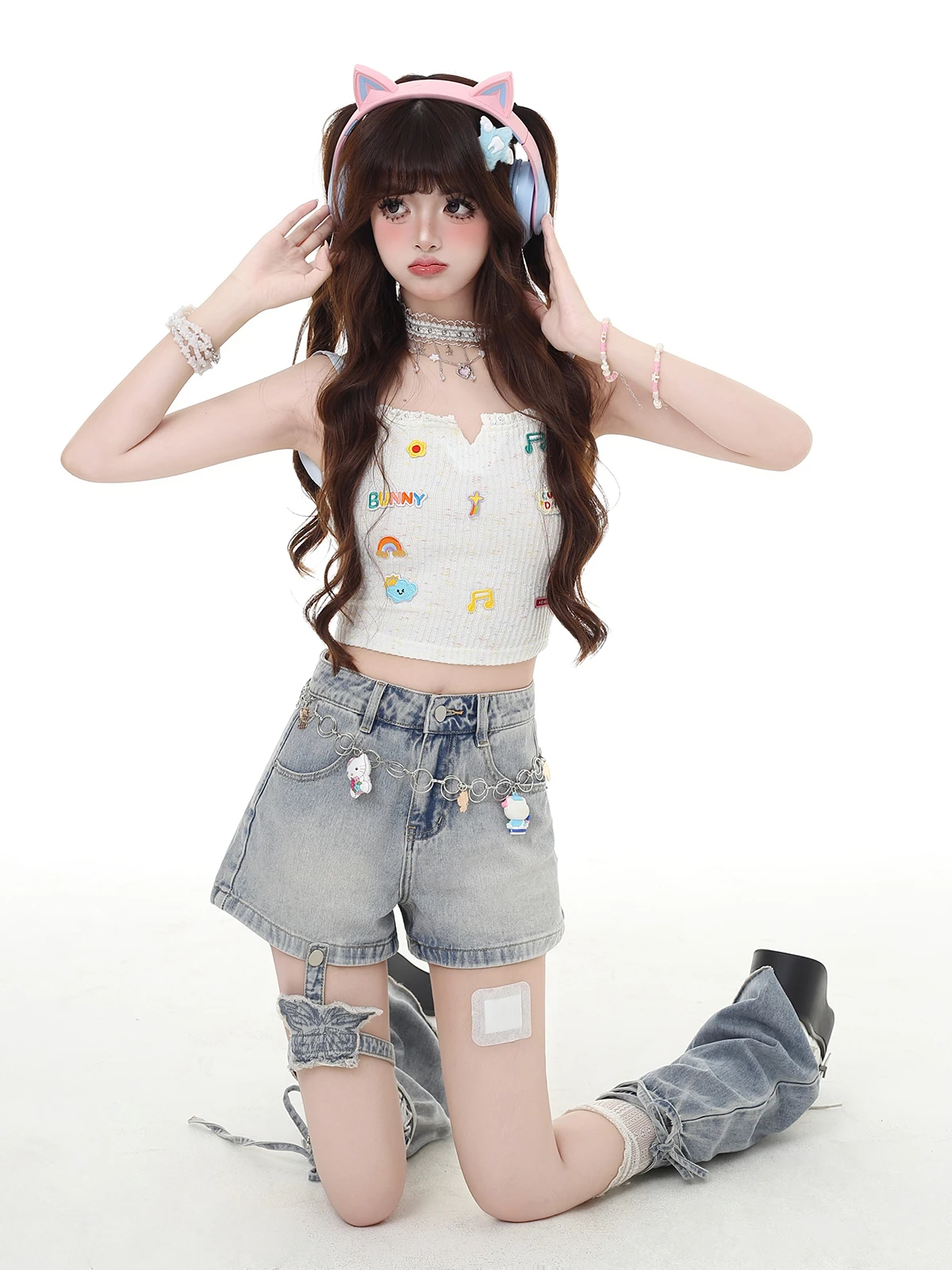 Fashion Highstreet Sweet Cool Girl Y2k Denim Shorts Butterfly High Waist Wide Leg Retro Versatile Short Jeans Pants Women Summer