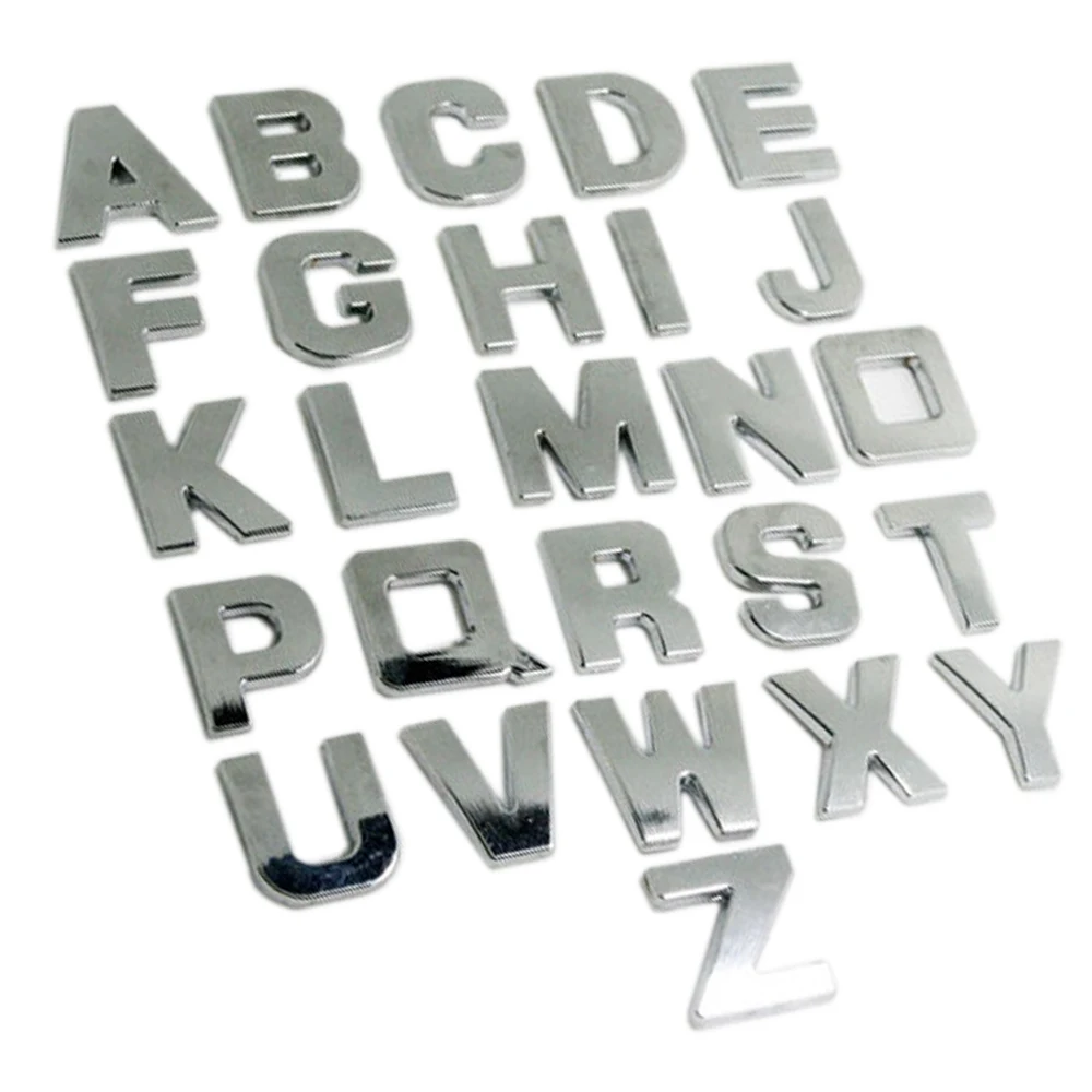 25MM Car Stickers 3D Metallic Alphabet Sticker Emblem Letter Badge Decoration A-Z,0-9 Silver Auto Logo Styling