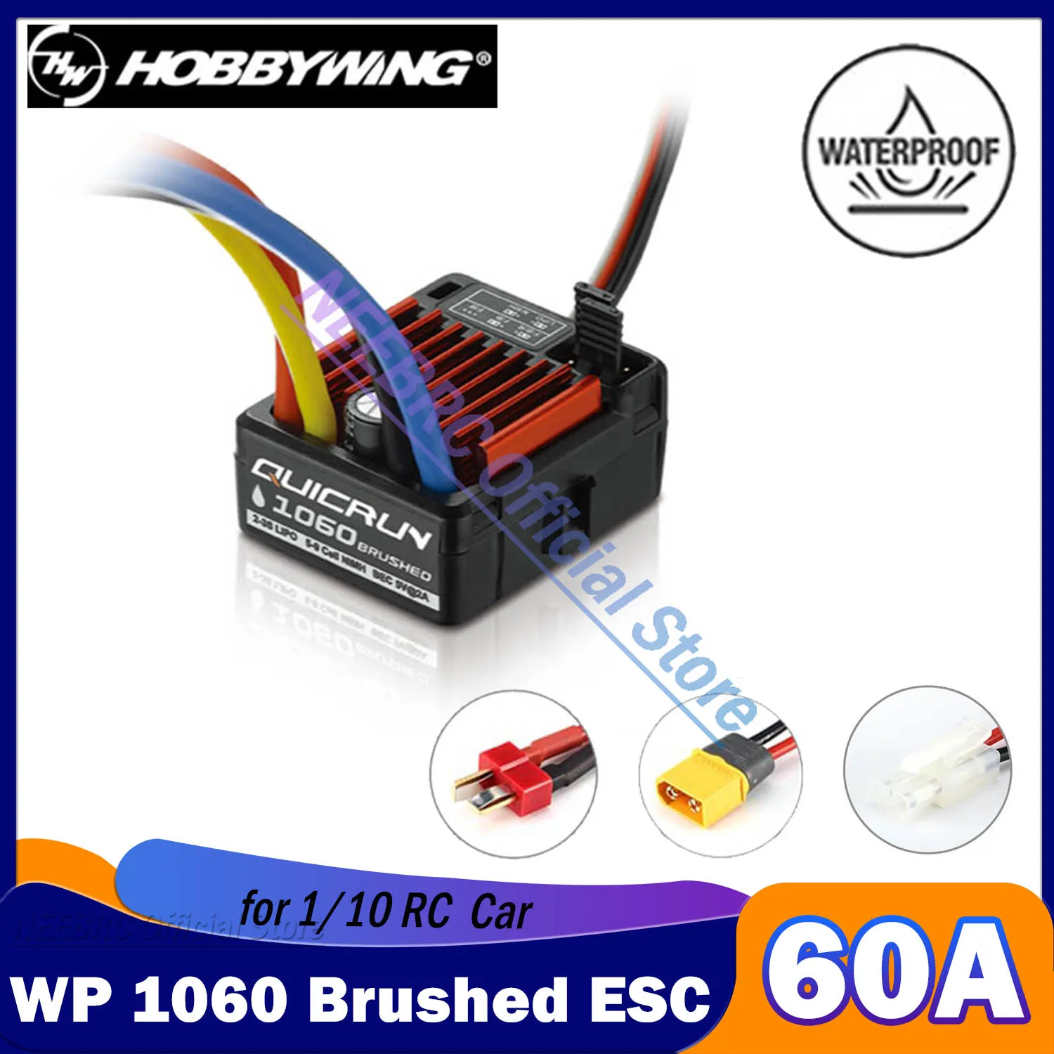 

HOBBYWING QuicRun WP 1060 60A Waterproof Brushed ESC 2-3S LiPo for 1/10 RC Touring Car Buggies Truck Rock Crawler 540 550 Motor