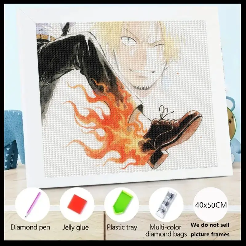 

1 шт. 5D DIY полный дрель комплект алмазной живописи, динамический аниме Манга персонаж огненный удар сцена, большие 40x50 см яркие хрустальные стразы
