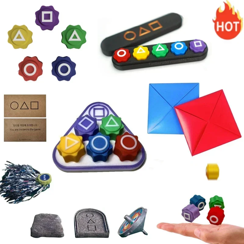 Juegos de juegos folclóricos coreanos, accesorios de juego de dados para fiesta, círculo cuadrado, triángulo, accesorios de juego de fiesta familiar, película coreana, juego de calamar, 5 uds.