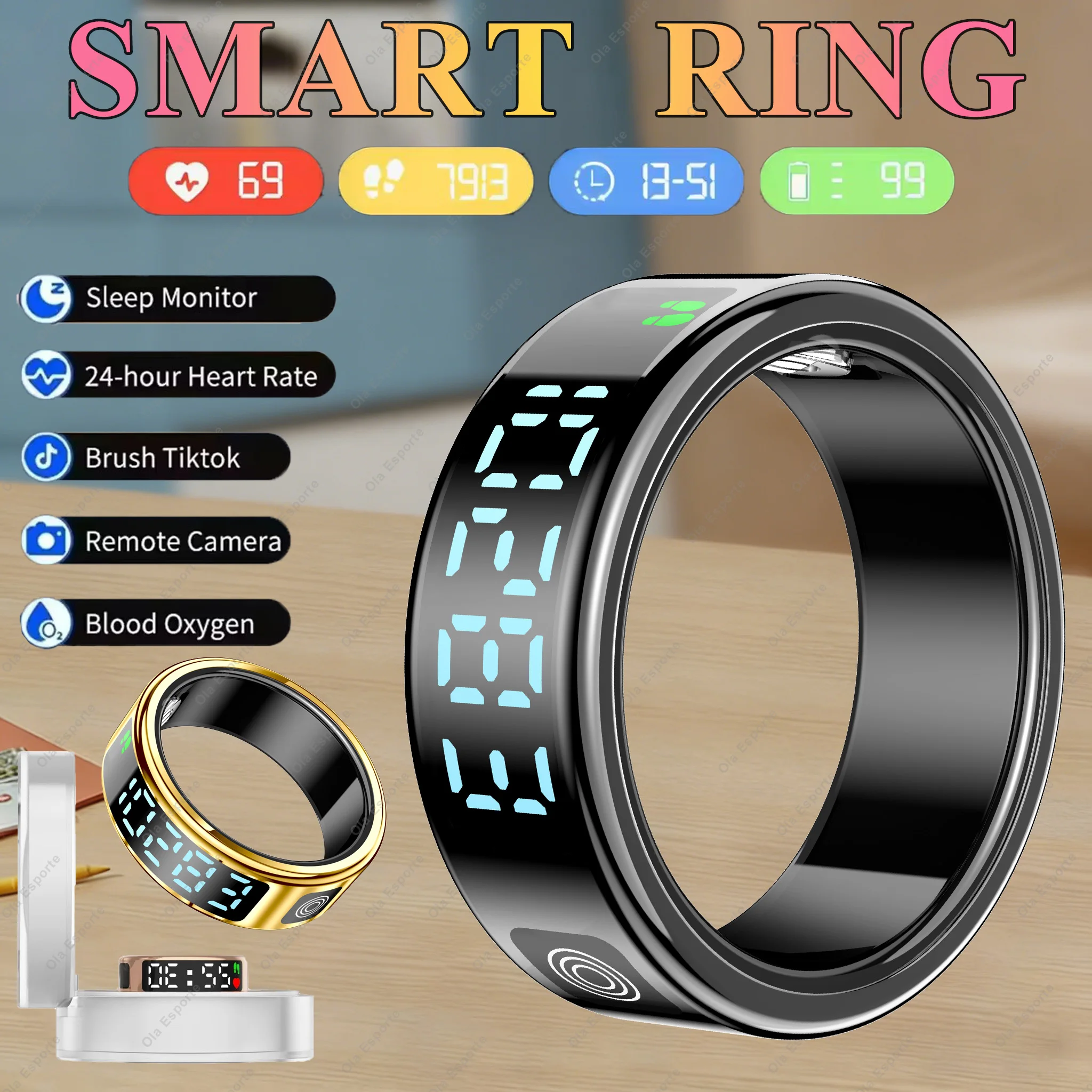 Men Women Smart Ring With HD Display Heart Rate Blood Oxygen Sleep Monitoring IP68 Waterproof Sports Step count Smartring 2026