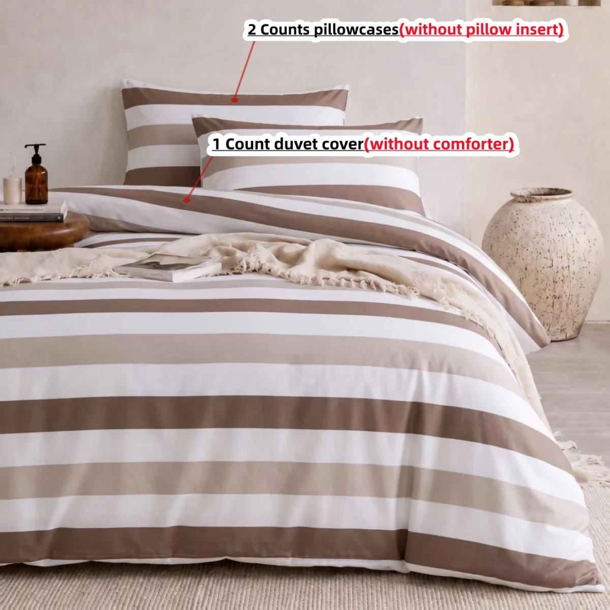 3pcs Stripe print Duvet Cover Set (1*Duvet Cover + 2*Pillowcase, Without Core),soft fabricBedding Set