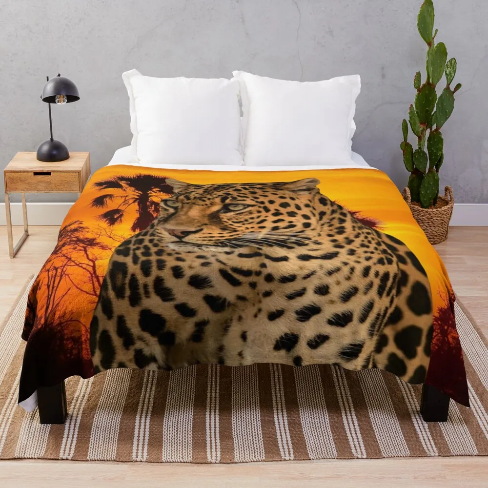 

Leopard and Sunset Throw Blanket wednesday Fluffy Soft Blankets Luxury Blanket blankets for winter