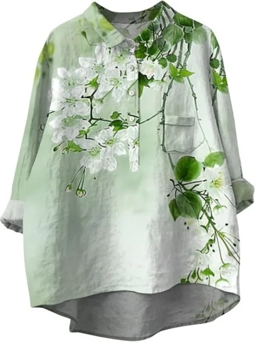 

Retro Print Collar Cotton Linen Women's irt Spring Autumn Casual Boting irt Unique Exquisite Trendy Linen Top