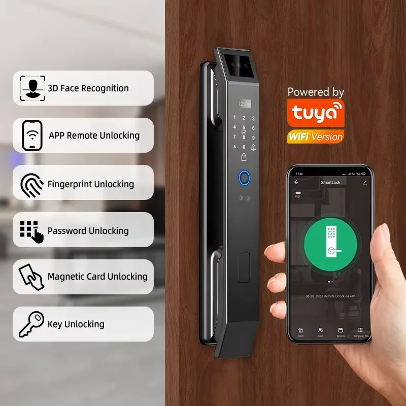 High End Smart Lock for Security Door Tuya 3D Face Recognition Smart Door Lock With Camera