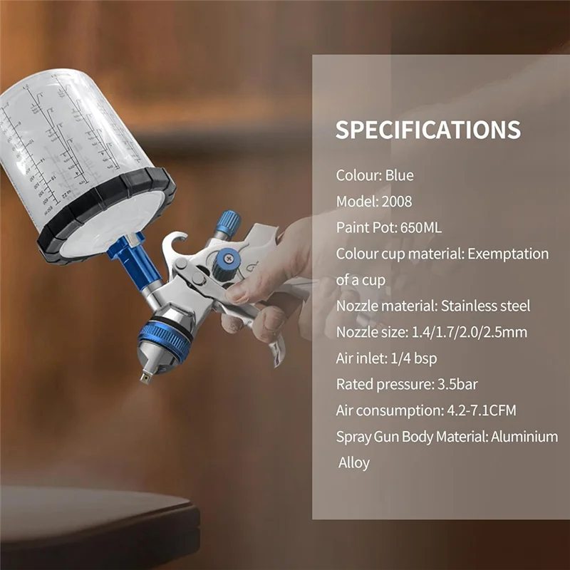 مسدس رش هواء ABDJ-HVLP مع فوهات 1.4/1.7/2.0/2.5 مم وأكواب خلط 650 سم مكعب، بخاخ طلاء للسيارات