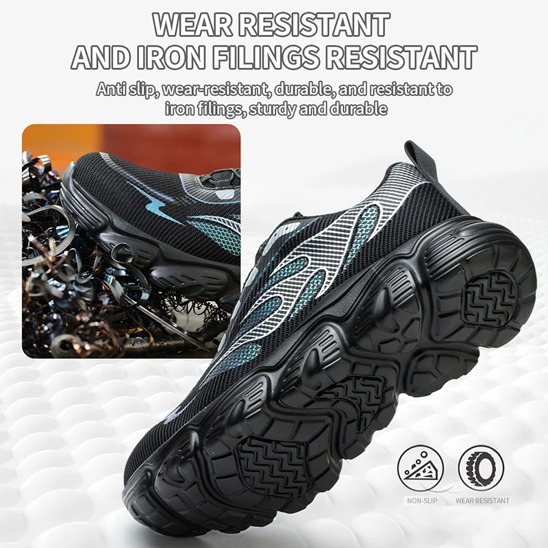 Reflective Safety Shoes Men Fashion Protective Sneakers Steel Toe Shoes Rotating Button Work Boots Men Puncture-Proof Male Shoes