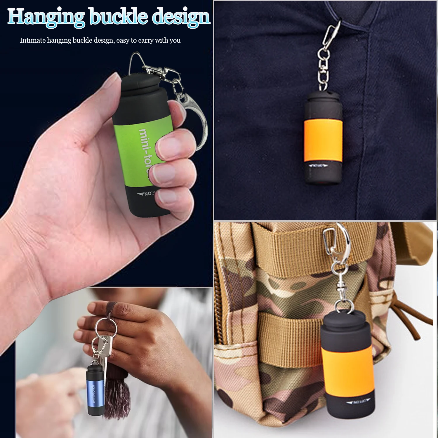 Mini lanterna LED Keychain, carregamento USB, tocha de bolso, interruptor rotativo, lanternas impermeáveis, acampamento ao ar livre, caminhadas luz