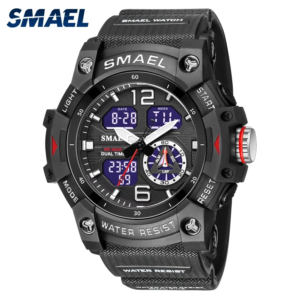 SMAEL Men\'s Outdoor Cool Dual Display Waterproof Glow Electronic Watch 8007 Outdoor Transparent Watch