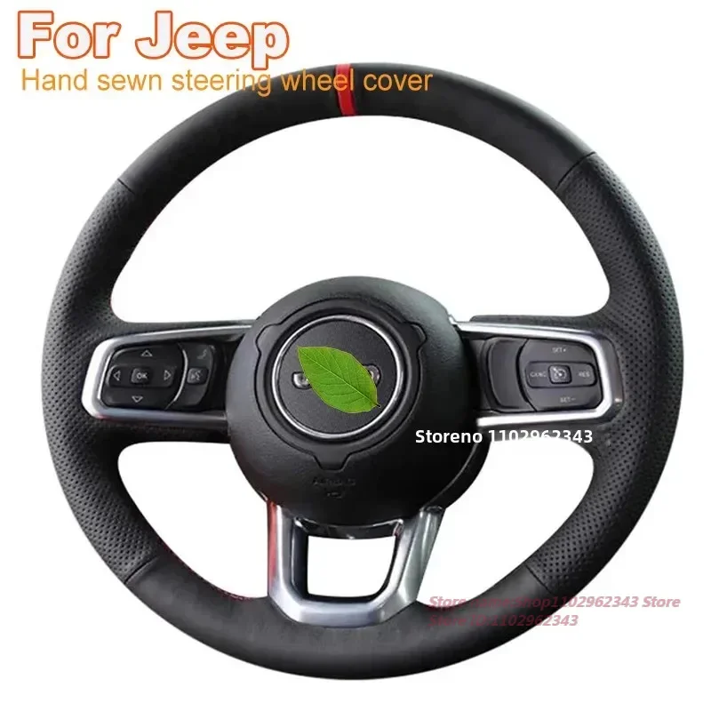 

DIY Customized Hand Sewn Leather Auto Steering Wheel Cover For Jeep Wrangler 2018 2019 2020 2021 Car Interior Accessories