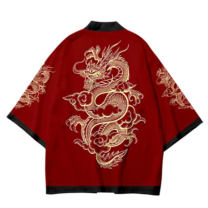 

New Arrival Japanese Style Dragon Print Traditional Kimono Men Yukata Cardigan Shirts Cosplay Haori Oversized Streetwear Tops