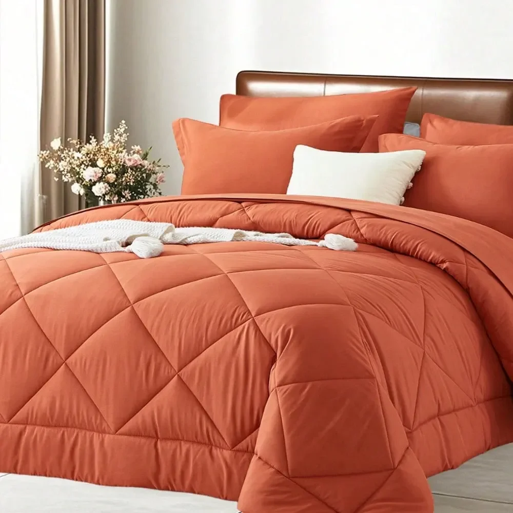 

Летние комплекты постельного белья Queen, мягкие, комфортные и дышащие, с геометрическим клетчатым узором, включая 4 предмета.