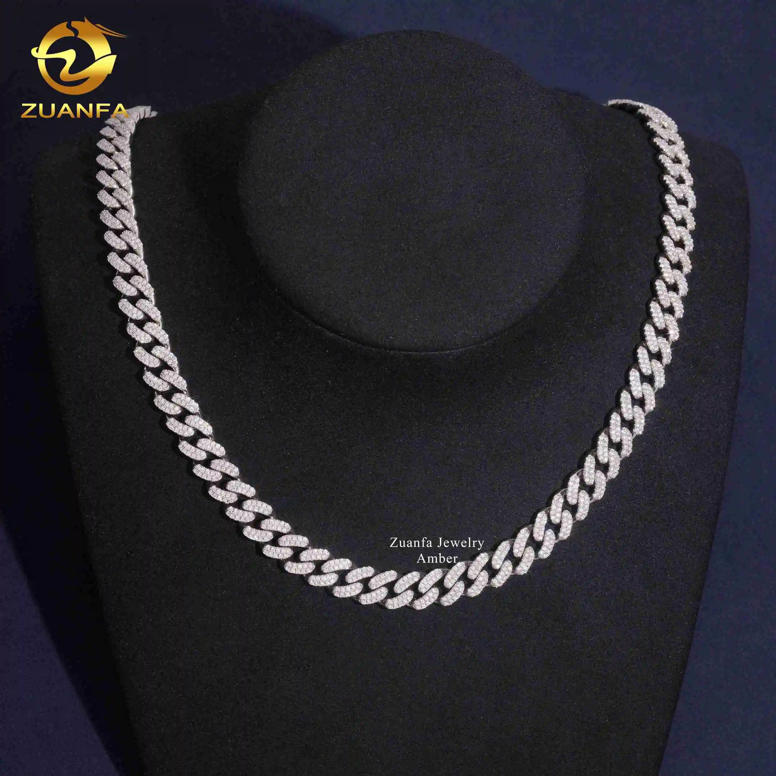 Jewelry Fine Miami Style 10mm Hip Hop Iced Out Lab Moissanite Diamond Men Necklace Sterling Silver Fully Luxury Cuban Link Chain
