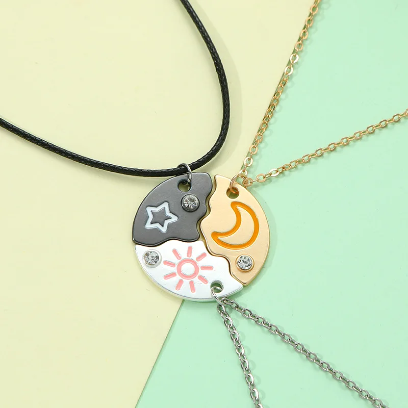 3 Pcs/set Sun Moon Star Pendant Necklace for Women Best Friend Forever Friendship Necklace Adjustable Geometric Jewelry Gift