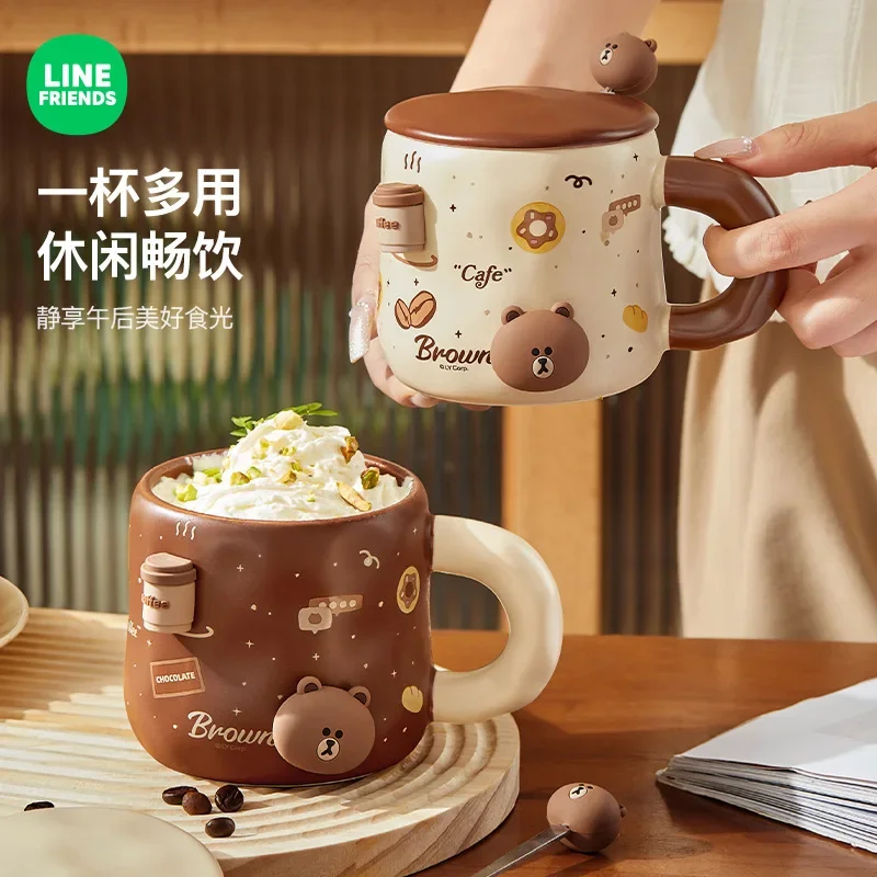 Kawaii Home Magnetic Brown Doll Ceramic Mug Line Friends Creative Cute Cartoon Souvenir Breakfast Milk Coffee Cup Christmas Gift