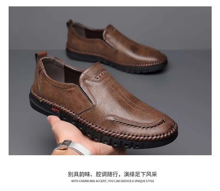 Calçado formal de negócios para festa de casamento, lazer, sapatos oficiais, masculino, costurado à mão, couro genuíno, slip on