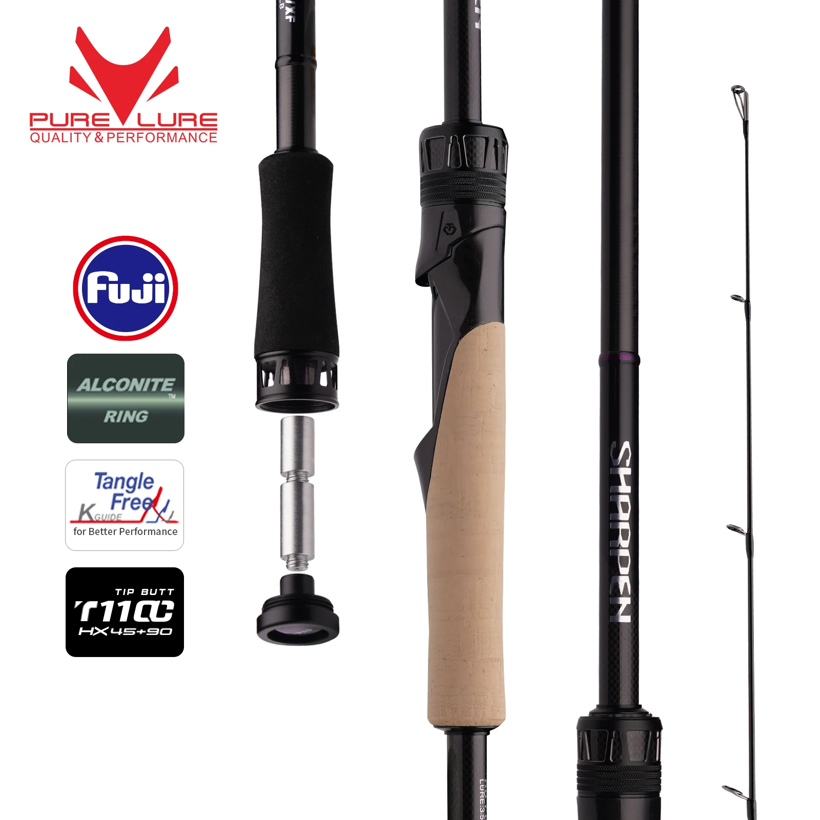 PURELURE NEW SHARPEN Pro 3.5-38g 5ft 6ft Canne à pêche Spinning et Casting Action F XF avec anneaux FUJI pour la pêche au Zander, au Brochet et au Poisson-chat