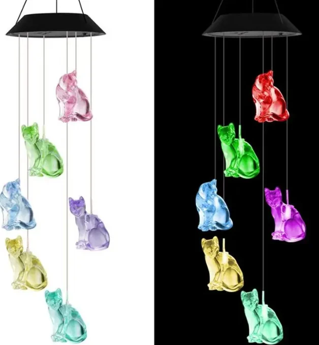 Solar Wind Chimes For Outside LED Cat Solar Wind Chimes Waterproof Decorative Wind Chimes For Courtyard Garden Patio Balcony