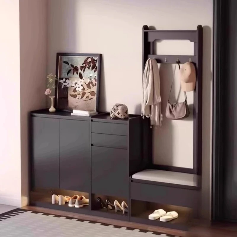 With Seat Simple Shoes Rack Black Wall Storage Design Family Shoe Cabinet Aesthetic Decoration Archivadores Postmodern Furniture