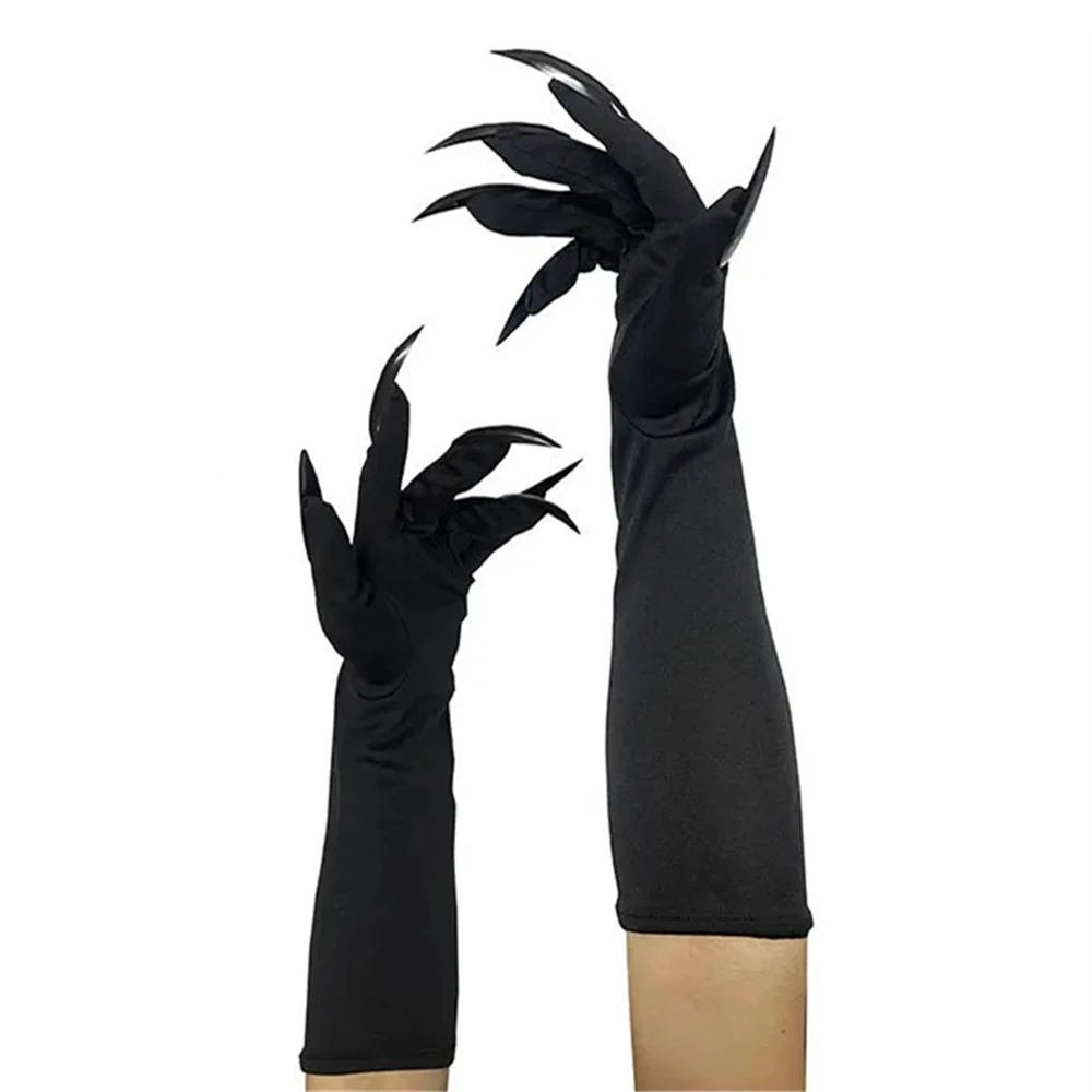 1 Pair Horror Black Devil's Ghost Claws Gloves Halloween Cosplay Costume Makeup Scary Claw Long Nail Gloves