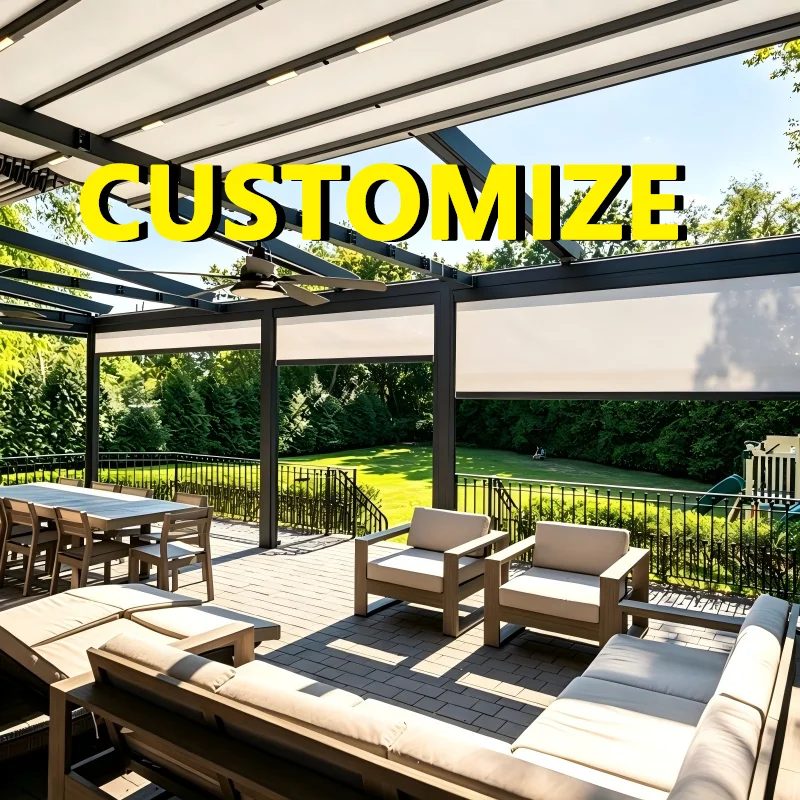 Any Size Custom Silent Lift Aluminum Bioclimatic Pergola Kit Remote Control Windproof Waterproof Outdoor Patio Sun Shade Privacy