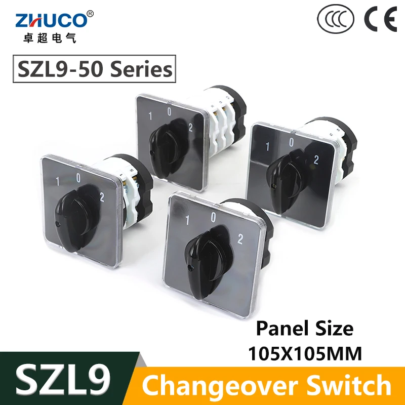 

ZHUCO SZL9-50/1 2 3 4 3-позиционный 1P 2P 3P 4P 50A 660V Кулачковый переключатель панели Селектор переключения Универсальный поворотный переключатель