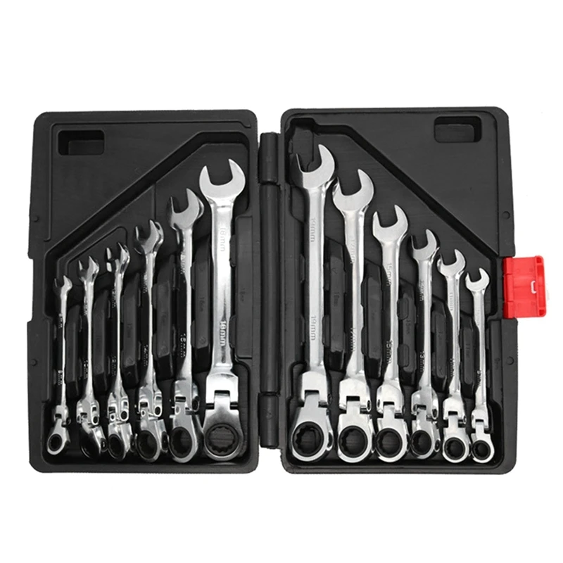 AAAN-12PCS Llave de trinquete de doble propósito Llave fija Juego de herramientas de mano 72 dientes Kit combinado de llave de trinquete de 12 piezas