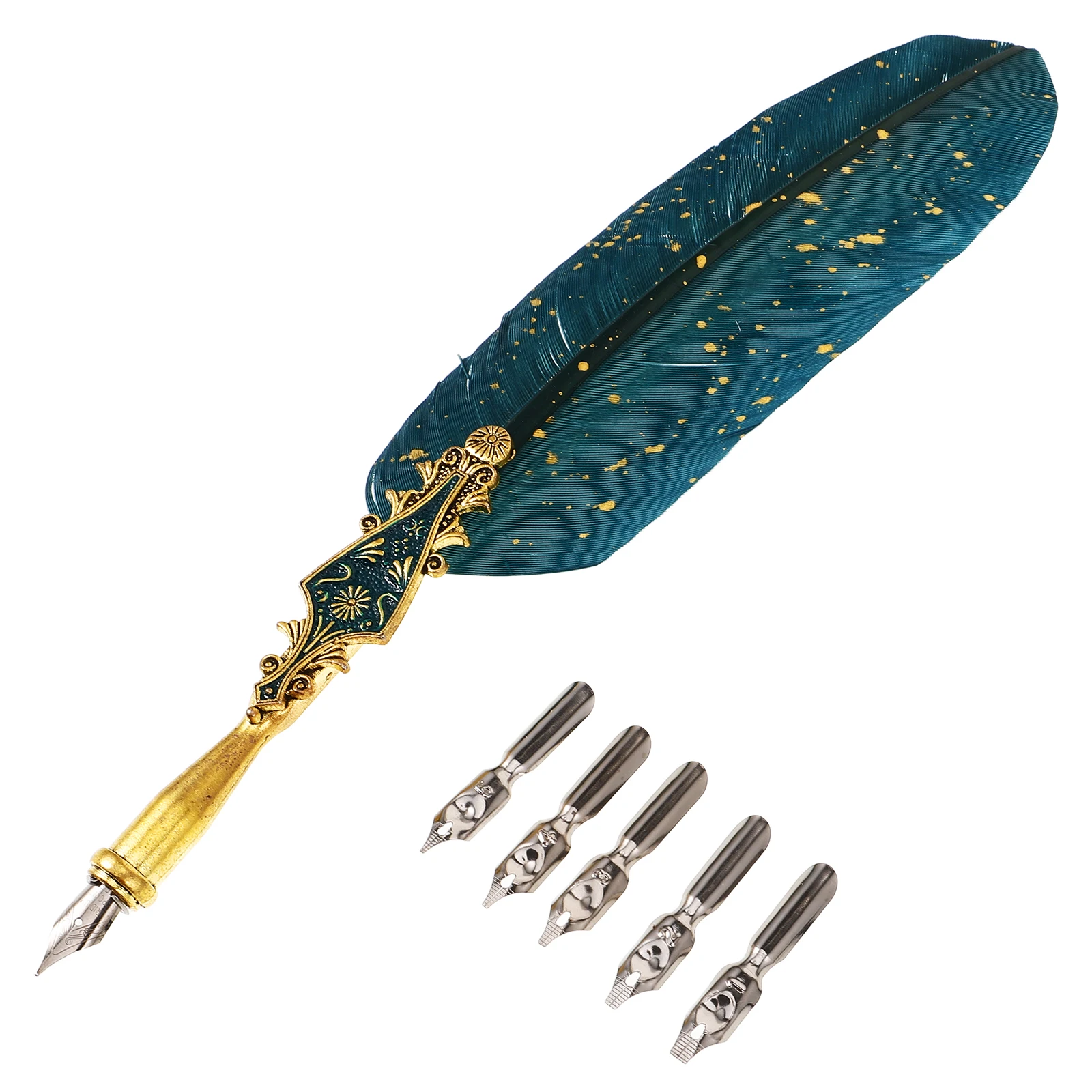 1세트 빈티지 디자인 깃펜 세트 교체용 팁 부드러운 필기 서예 연습 휴대용 만년필 사무용