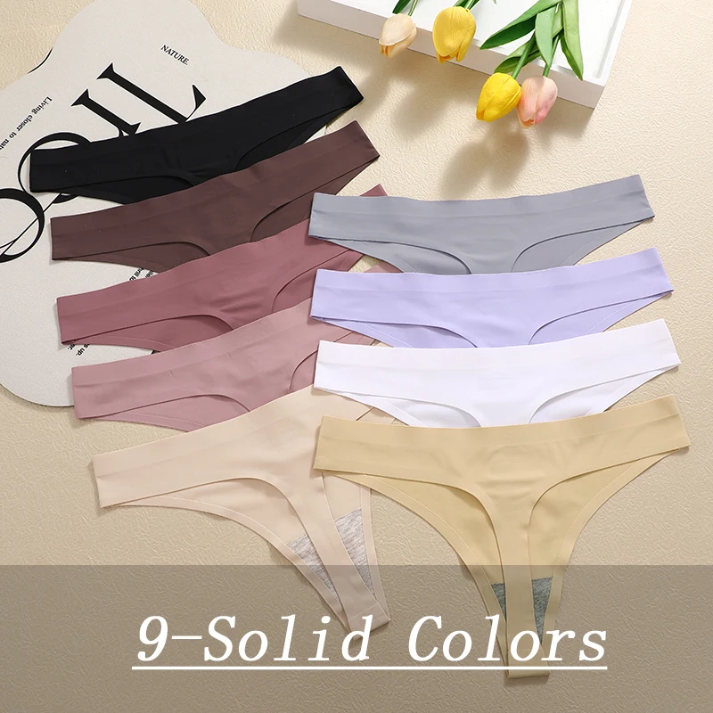 Seamless Thong For Women Maillard Color Sexy G-String Thong Female Multi Color Ice Silk No Trace Underwear High Cut Soft Panties