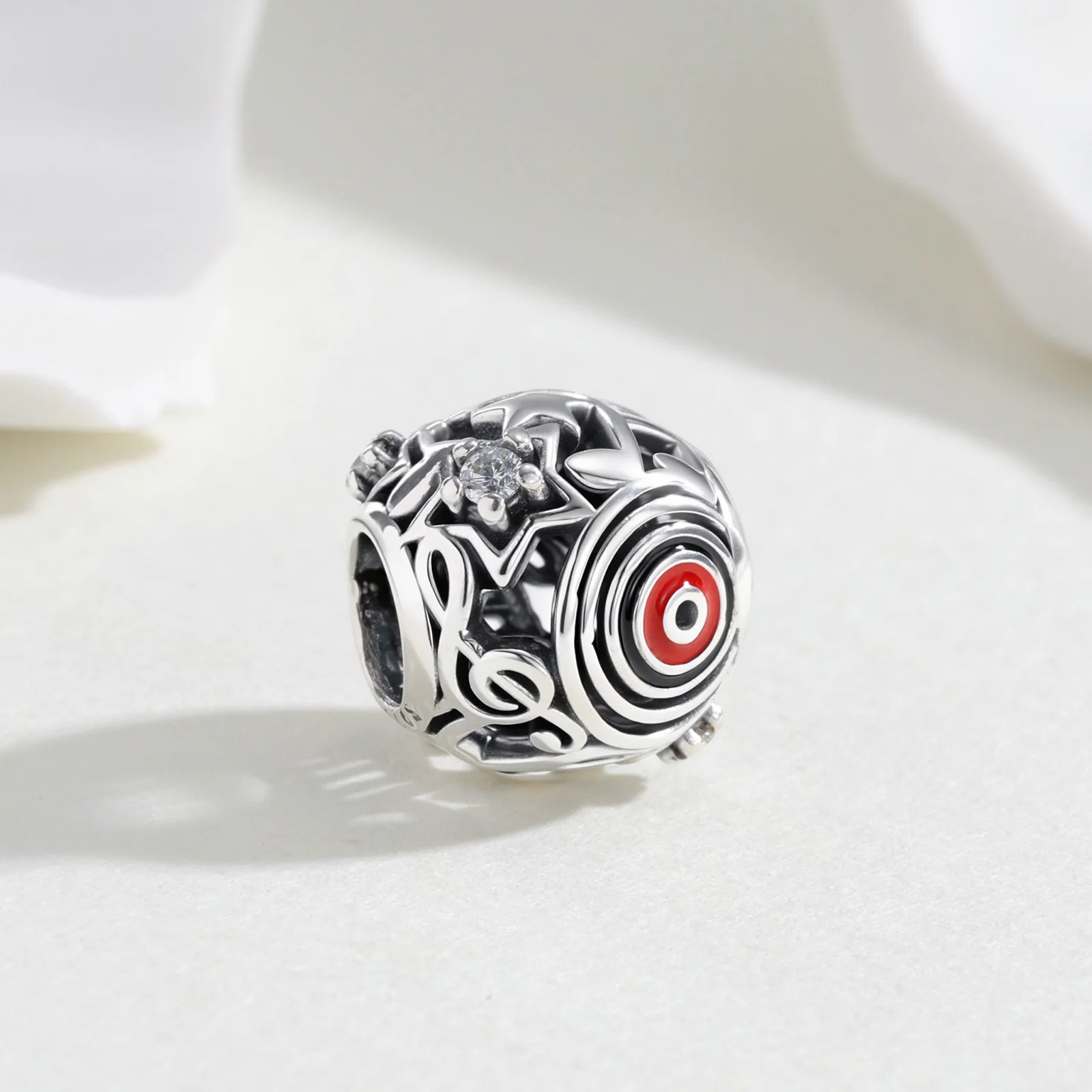 Hot Sale 925 Sterling Silver Music Record Hollow CharmS Fit Original Bracelets Cubic Zirconia Beads For Women DIY Jewelry Gifts